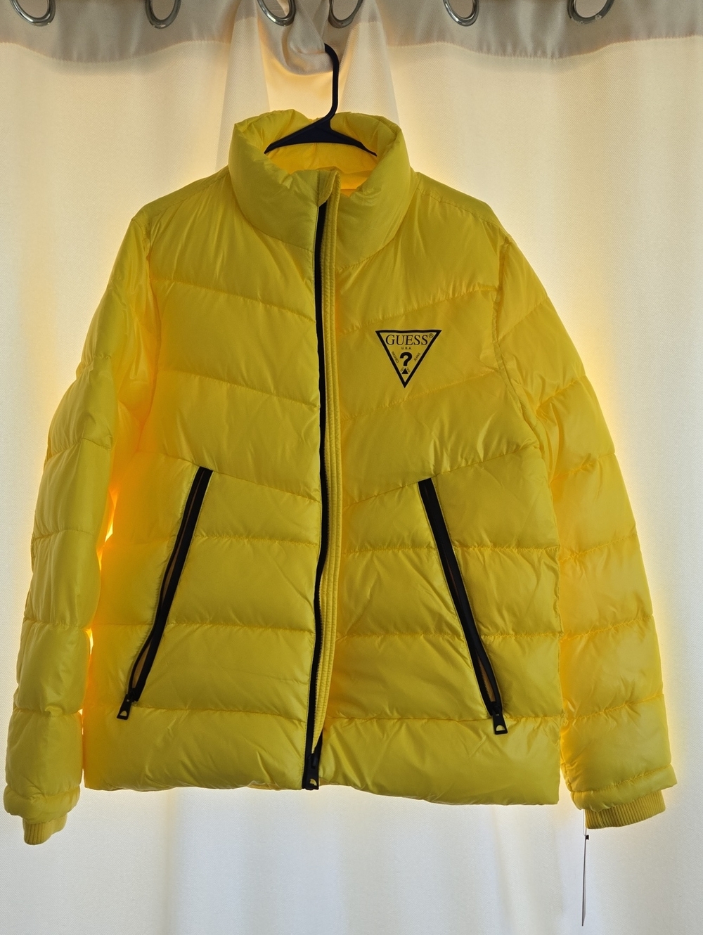 GUESS Neon Yellow Quilted Puffer Jacket